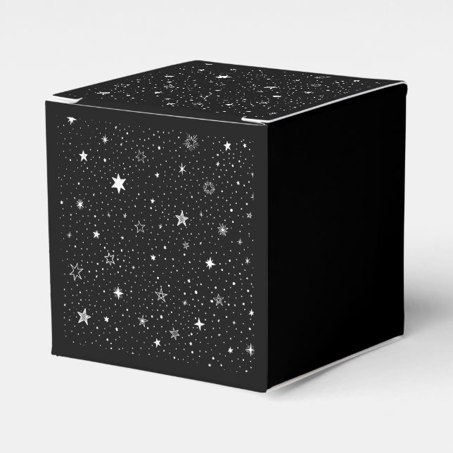 White Hand Drawn Stars On Black Favour Box (Front Side)