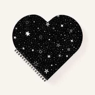 White Hand Drawn Stars On Black Notebook