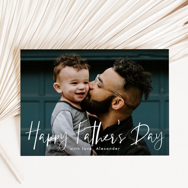 White Hand-Lettered Script Photo Father's Day Card (Creator Uploaded)