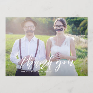 White Hand Lettered Script Photo Wedding Thank You