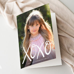 White Hand-Lettered XOXO Valentine's Day Photo Holiday Card