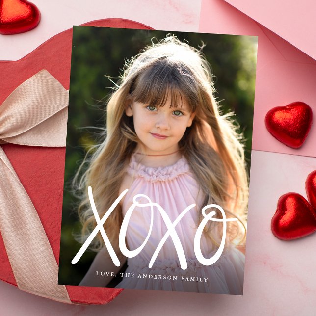 White Hand-Lettered XOXO Valentine's Day Photo Holiday Card (Creator Uploaded)