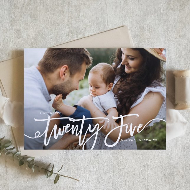 White Hand Lettering Happy New Year Photo Holiday Card (White Hand Lettering Happy New Year Photo Holiday Card)