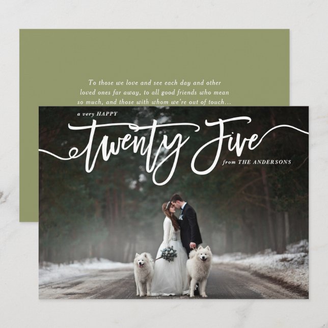 White Hand Lettering Photo Happy New Year Holiday Card (Front/Back)