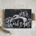 White Hand Lettering with Heart Wedding Thank You Card<br><div class="desc">Send thanks to family and friends with this thank you folded card. It features white hand-lettered script with heart accent overlay. This photo thank you card is perfect for weddings, graduations and so much more. Personalise by adding your photo and details. Choose between the wide array of paper types to...</div>