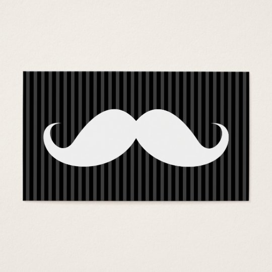 White handlebar moustache on grey black stripes business card