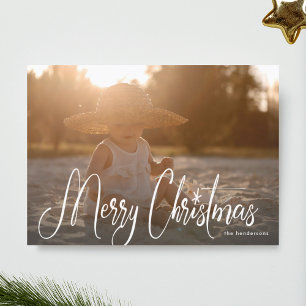 White Handwriting Merry Christmas Photo Card