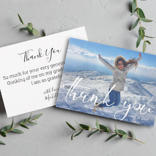 white handwriting thank you graduation photo card