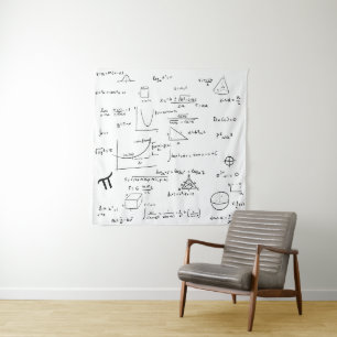 White Handwritten Math Formulas Equations Black Tapestry