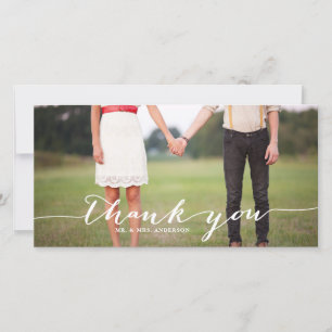 White Handwritten Script Wedding Thank You Photo Card