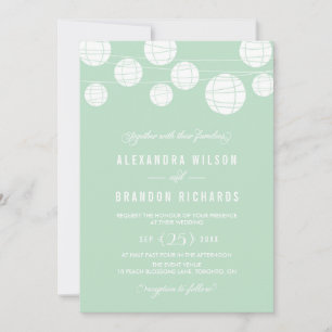 White Hanging Lanterns Mint Wedding Invitation
