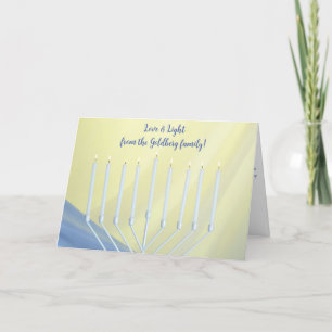 White Hanukkah Menorah and Candles "Love & Light" Holiday Card