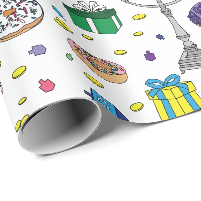 White Hanukkah Pattern  Wrapping Paper (Roll Corner)