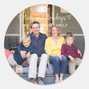 White Happiest Holidays Photo Stickers