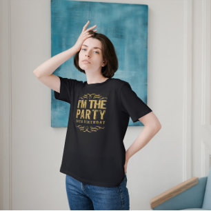 White Happy 50th Birthday-I'm The Party Gold Text T-Shirt