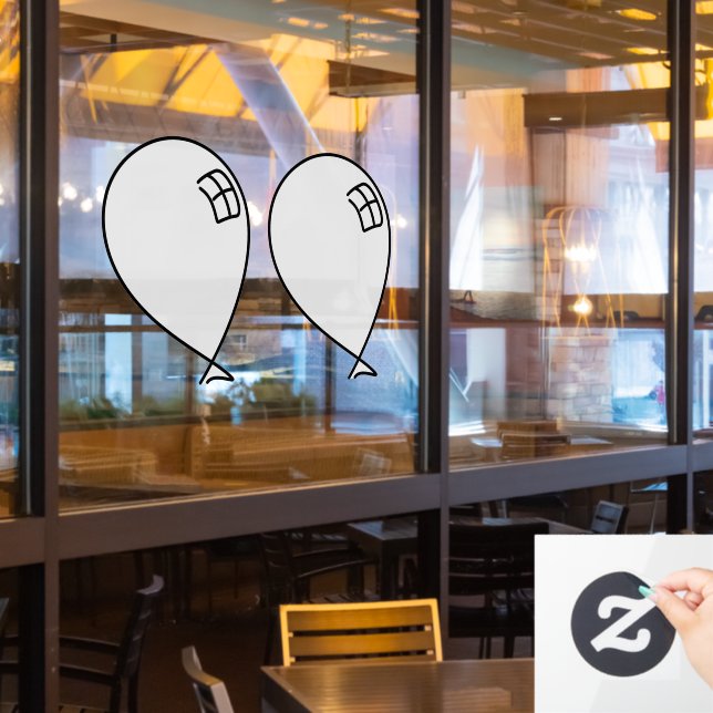 White Happy Balloons Twins Window Cling (Restaurant Window)