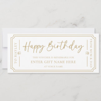 White Happy Birthday Gift Voucher Card