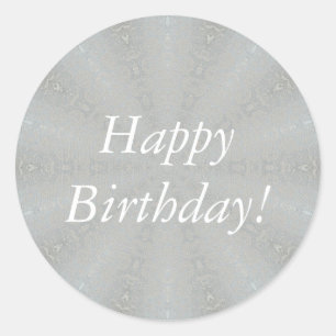 White Happy Birthday on Decorative Silver Stickers