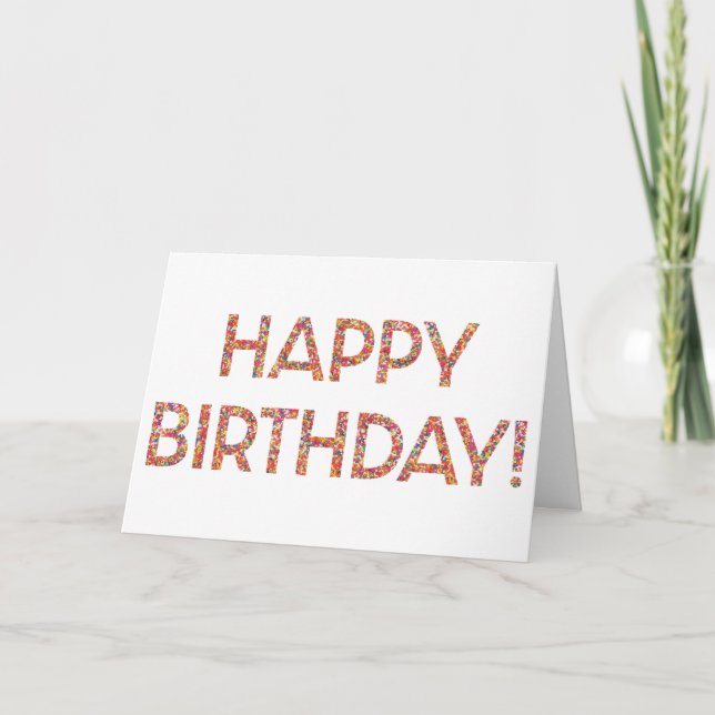 White Happy Birthday Rainbow Sprinkles Card (Front)