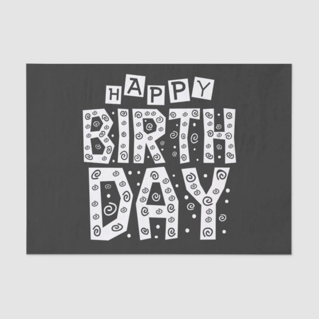 white happy birthday typography text tissue paper (Front)