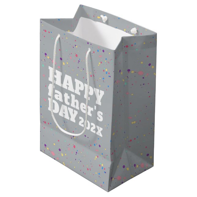 White Happy Father's Day Grunge Paint Splatter Medium Gift Bag (Front Angled)