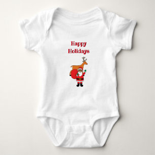 White Happy Holidays African American Santa Claus Baby Bodysuit