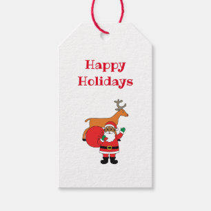 White Happy Holidays African American Santa Claus Gift Tags