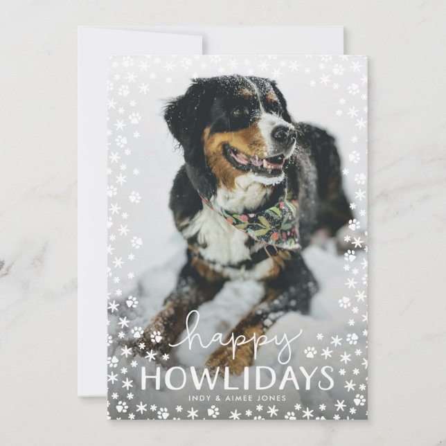 White Happy Howlidays Pet Lover Holiday Photo Card (Front)