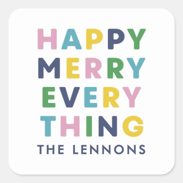 White Happy Merry Everything Christmas Sticker (Front)