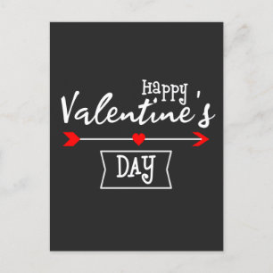 White Happy Valentines Day with Arrow Heart Postcard