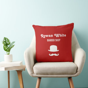 White hat and moustache silhouette red cushion