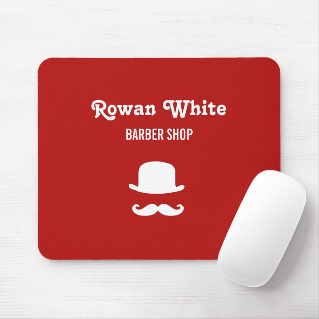 White hat and moustache silhouette red mouse mat (With Mouse)