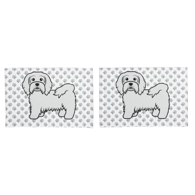 White Havanese Cartoon Dog Illustration Pillowcase (Front-Set)