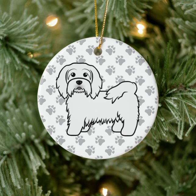 White Havanese Cute Cartoon Dog Illustration Ceramic Tree Decoration (Tree)