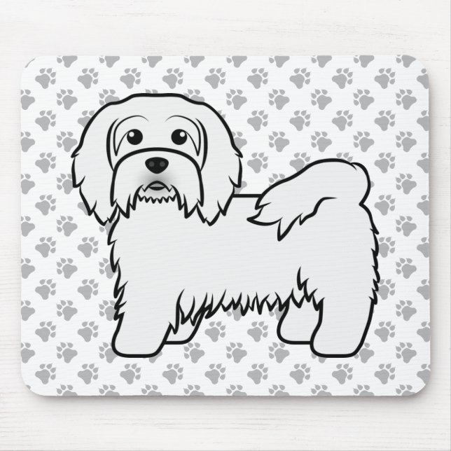 White Havanese Cute Cartoon Dog Illustration Mouse Mat (Front)