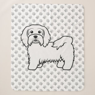 White Havanese Cute Cartoon Dog Illustration Sherpa Blanket