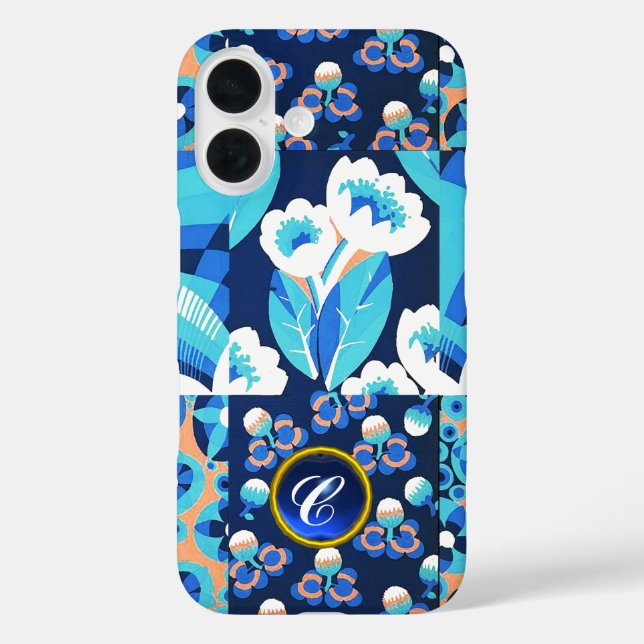 WHITE HAWAII BLUE FLOWERS BOLD FLORAL GEM MONOGRAM Case-Mate iPhone CASE (Back)