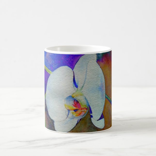 White Hawaiian orchid watercolor painting Coffee Mug (Center)