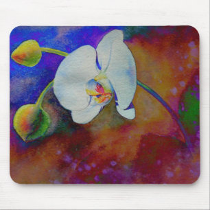 White Hawaiian orchid watercolor painting Mouse Mat