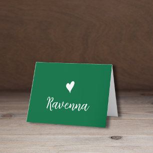 White Heart and Handwritten Name Bottle Green Note Card