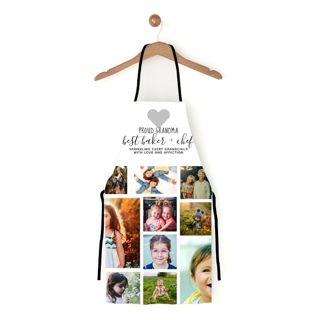 White Heart Best Baker Chef Grandma Photo Collage Apron (Creator Uploaded)
