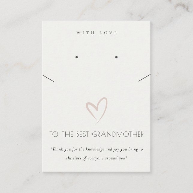 WHITE HEART BEST GRANDMOTHER GIFT NECKLACE EARRING PLACE CARD (Front)