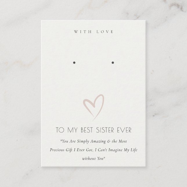 WHITE HEART BEST SISTER GIFT EARRING DISPLAY PLACE CARD (Front)