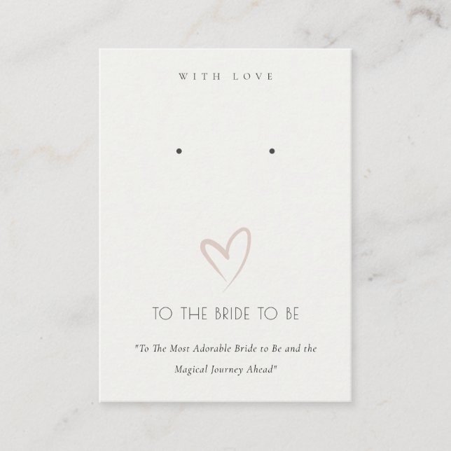 WHITE HEART BRIDE TO BE GIFT EARRING DISPLAY PLACE CARD (Front)