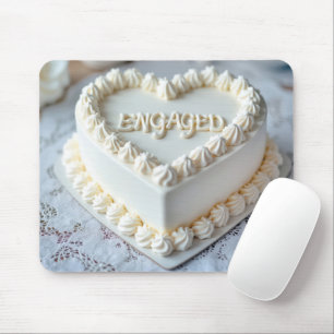 White Heart Cake For Engagement Mouse Mat