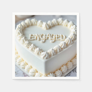 White Heart Cake For Engagement Napkin