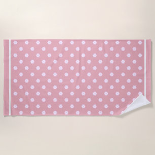 White Heart Flower Pattern on Light Rose Gold Beach Towel