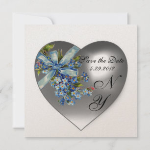 WHITE HEART FORGET ME NOT MONOGRAM Gold Metallic Invitation