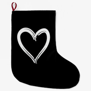 White Heart Funny Cute Design for Men and Women Large Christmas Stocking