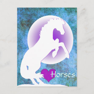 White Heart Horses V (blue/green) Postcard